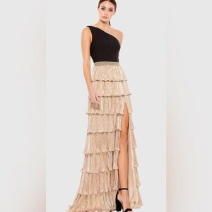 Mac Duggal One Shoulder Layered Metallic Ruffle Gown 2. Worn once